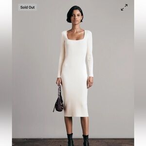 Rag & Bone Asher cream ribbed midi bodycon dress long sleeved
